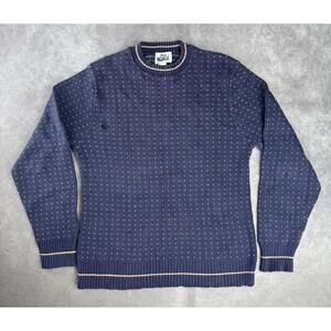 Vintage 80s Woolrich Navy Blue & Red Heart Dot Print Knit Sweater SZ L Pullover